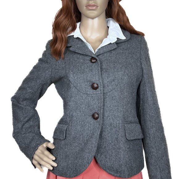 J. Crew Herringbone Wool Medium Gray Blazer Jacket Size 6 - like new
